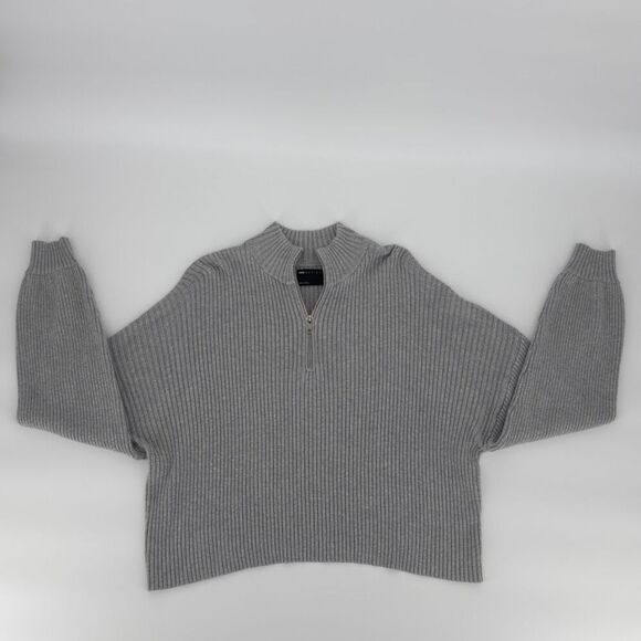 ASOS Design Gray Ribbed Half Zip Sweater Women’s 10 Tall Knit Pullover Preppy - Picture 2 of 9